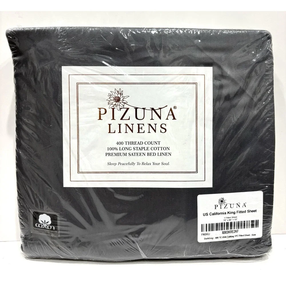 Pizuna California King Fitted Sheet Dark Gray 400TC Cotton 15